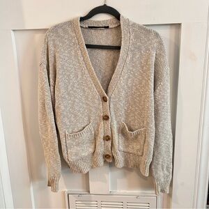 Jenni Kayne Cropped Cocoon Linen Blend Cardigan Sweater Natural Size XXS